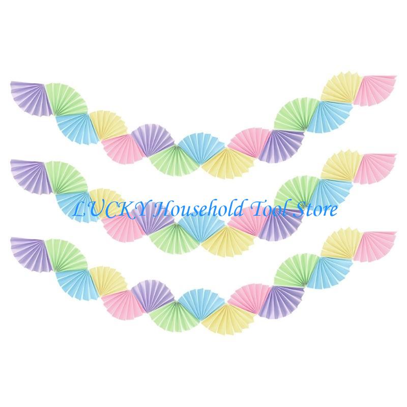 J0MC 3pcs Birthday Parties Pull Flag Eye Catching Paper Fan Banners Accessories