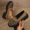 Women's Leopard Print Loafers New Platform Block Heel Fashion British Style Small Leather Shoes