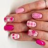24 Pcs Lovely Flowers False Nail Sweet Heart Artificial Nail Glossy Full Cover Stick On Nail Medium Square Press On Nail