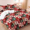 [Christmas Gift] 3pcs Red Grid Christmas Tree/Deer/Snowflake Pattern Printing Duvet Cover Set 1 Duvet Cover & 2 Pillowcases
