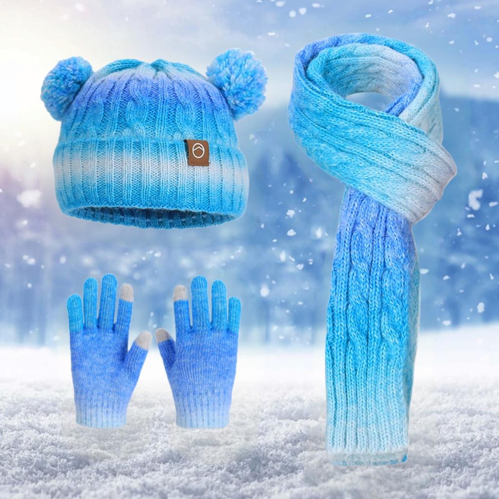 Children's Hat, Scarf And Gloves Three-piece Set, For Baby Boys And Girls, Winter Cold-proof, Fleece-lined, Warm, Ear-protecting Knitted Wool Hat