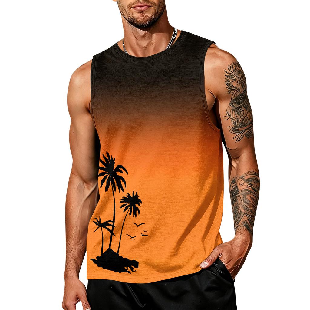 Men's Sleeveless Tank Top Casual Summer Muscle Shirt Hawaiian Print Lightweight Athletic Vest for Outdoor Sports Gym Workout