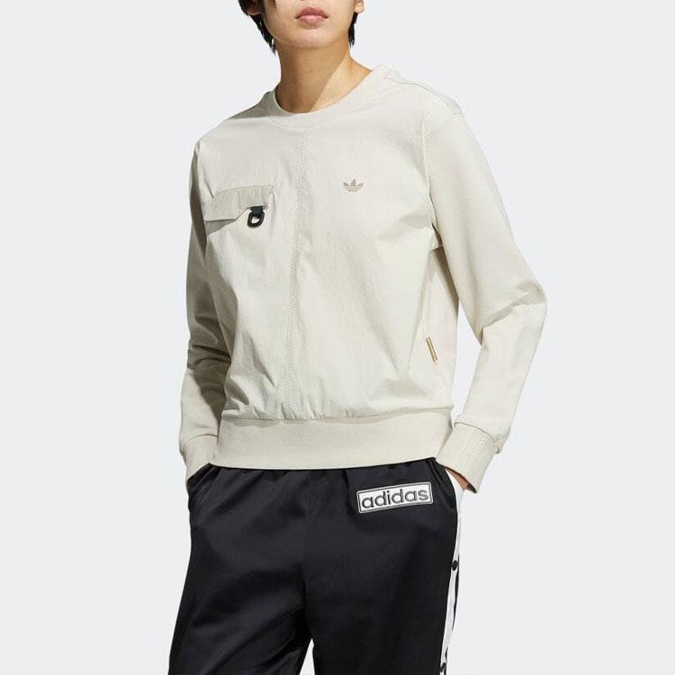 Adidas Originals Trefoil Print Logo Cropped Long Sleeve Sweatshirt Women sweatshirt Off-White HJ7310