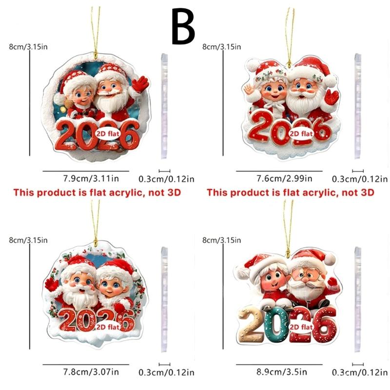 2026 Santa Flat Acrylic Hanging Ornament Shatterproof Car Backpack Decoration For Christmas Party Home