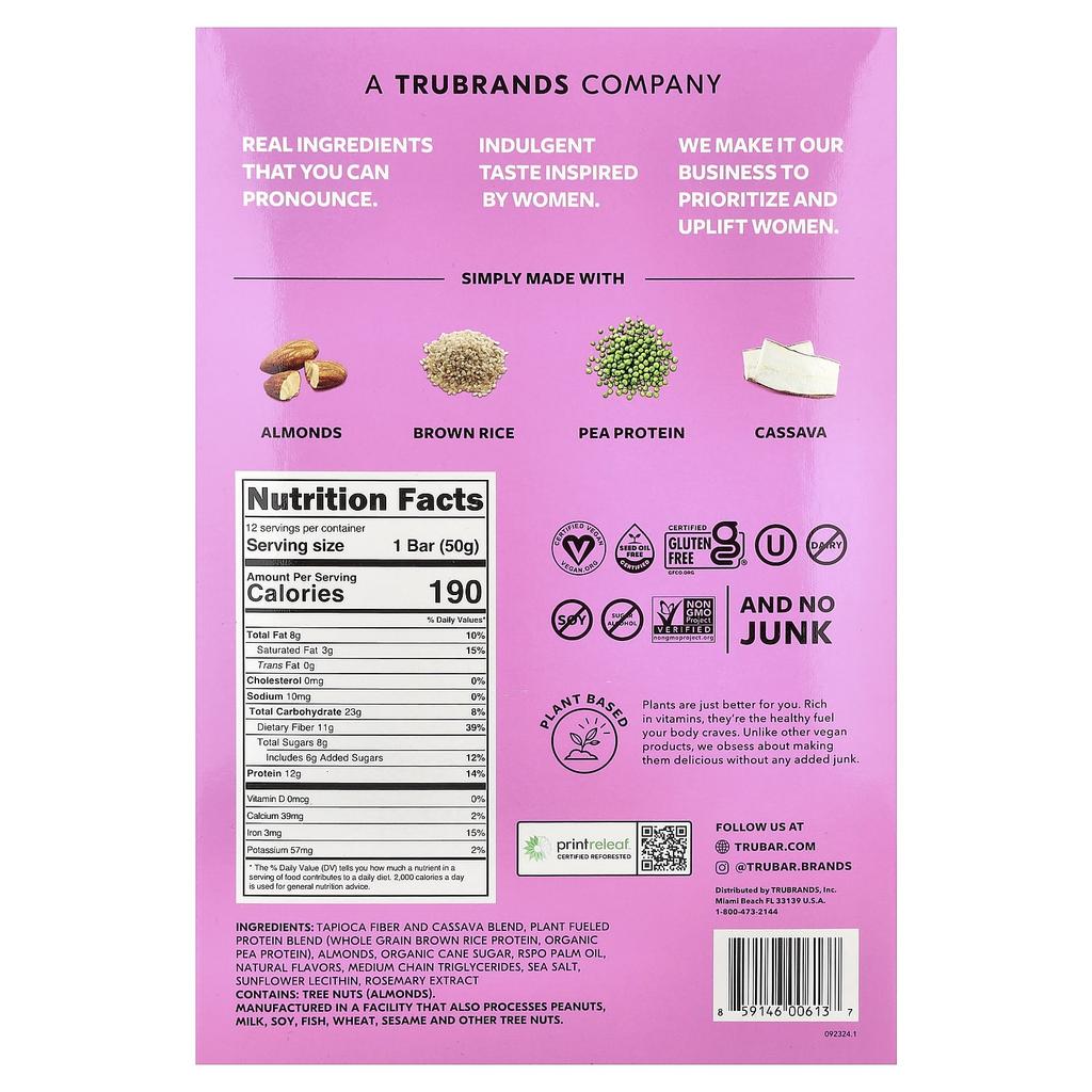 Trubar, Plant-Based Protein Bar, Daydream About Donut, 12 Bars, 50g (1.76oz) Each
