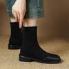Krazing Pot Flock Autumn Winter Shoes Low Heels Size 43 Stretch Boots Back Patch Work Street Wear Elastic Ankle Boots