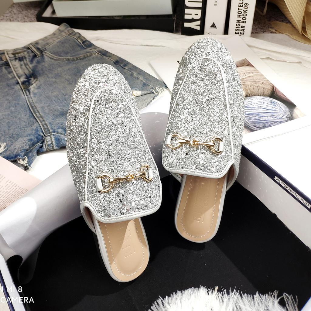 Luxury Designer Men's Alligator Pattern Metal Chain Sandals Half Sequin Shoes for Men Mules Casual Shoes Slides Loafers Slippers