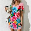 Mode d'été Robe Imprimé Artistique Col en V pour Femmes Robes Courtes Sexy