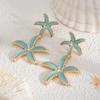 Fashionable Alloy Blue Color Starfishes Drop Earrings Flower Pendant Piercing Ear Accessory for Parties and Gatherings
