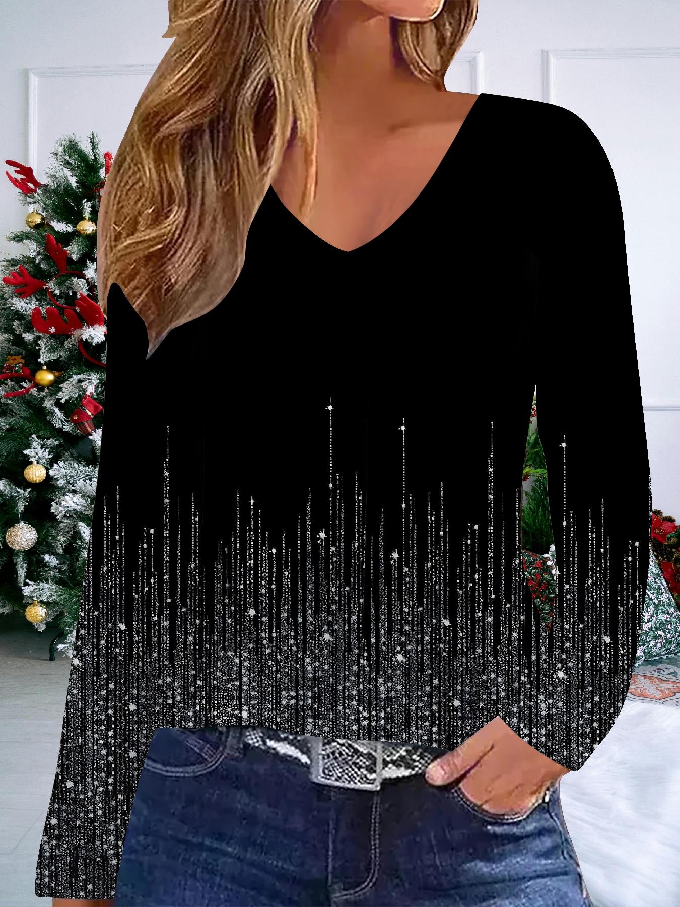 

Модная повседневная женская футболка с V-образным вырезом и длинными рукавами с 3D-принтом цветов - Одежда для новогодней вечеринки, праздничный подарок 6XL серый