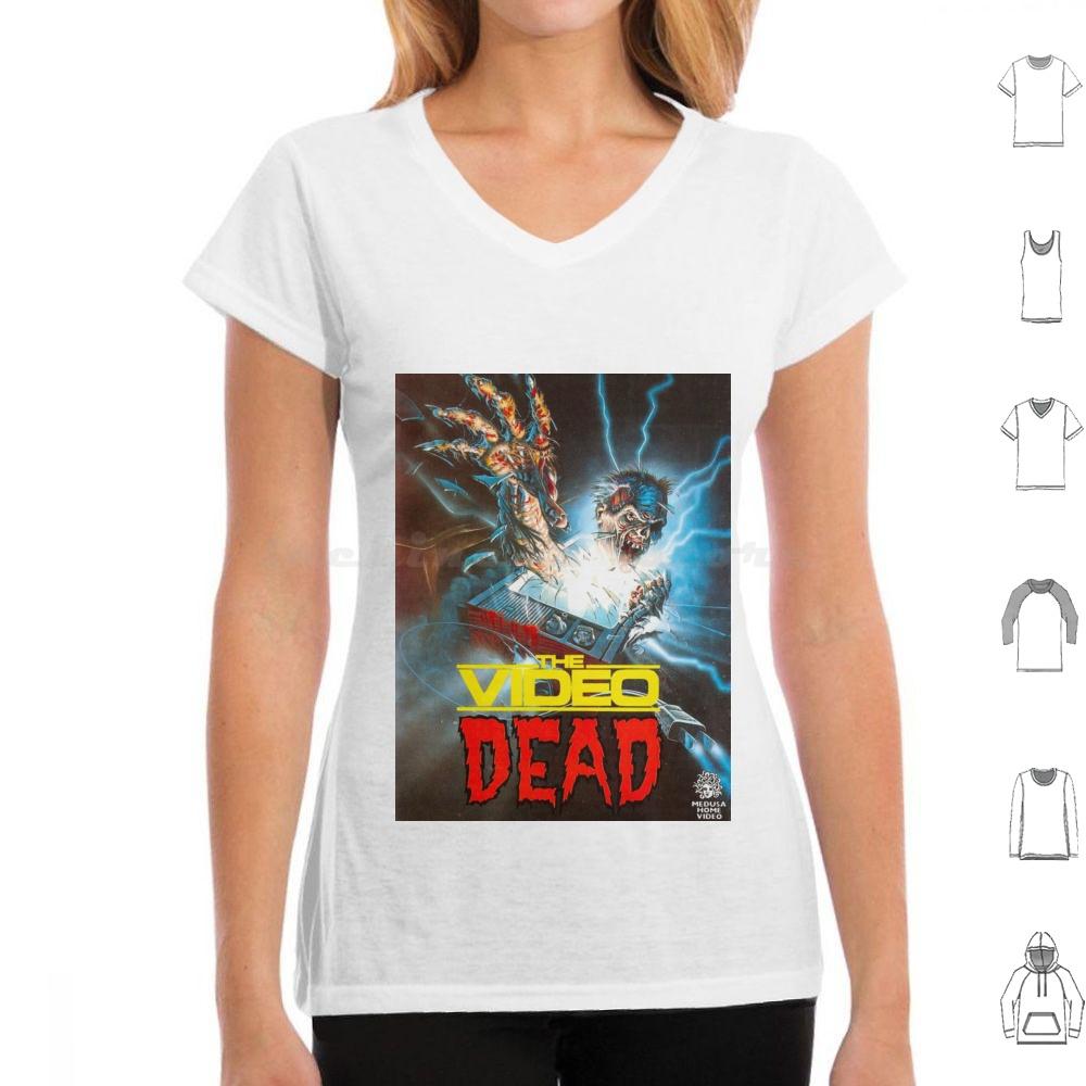 

The Video Dead Cropped T Shirt Big Size 100 Cotton Video Dead Vhs Dead Zombie 80s Nastie Film Cinema Tape Cassette Rental 4XL