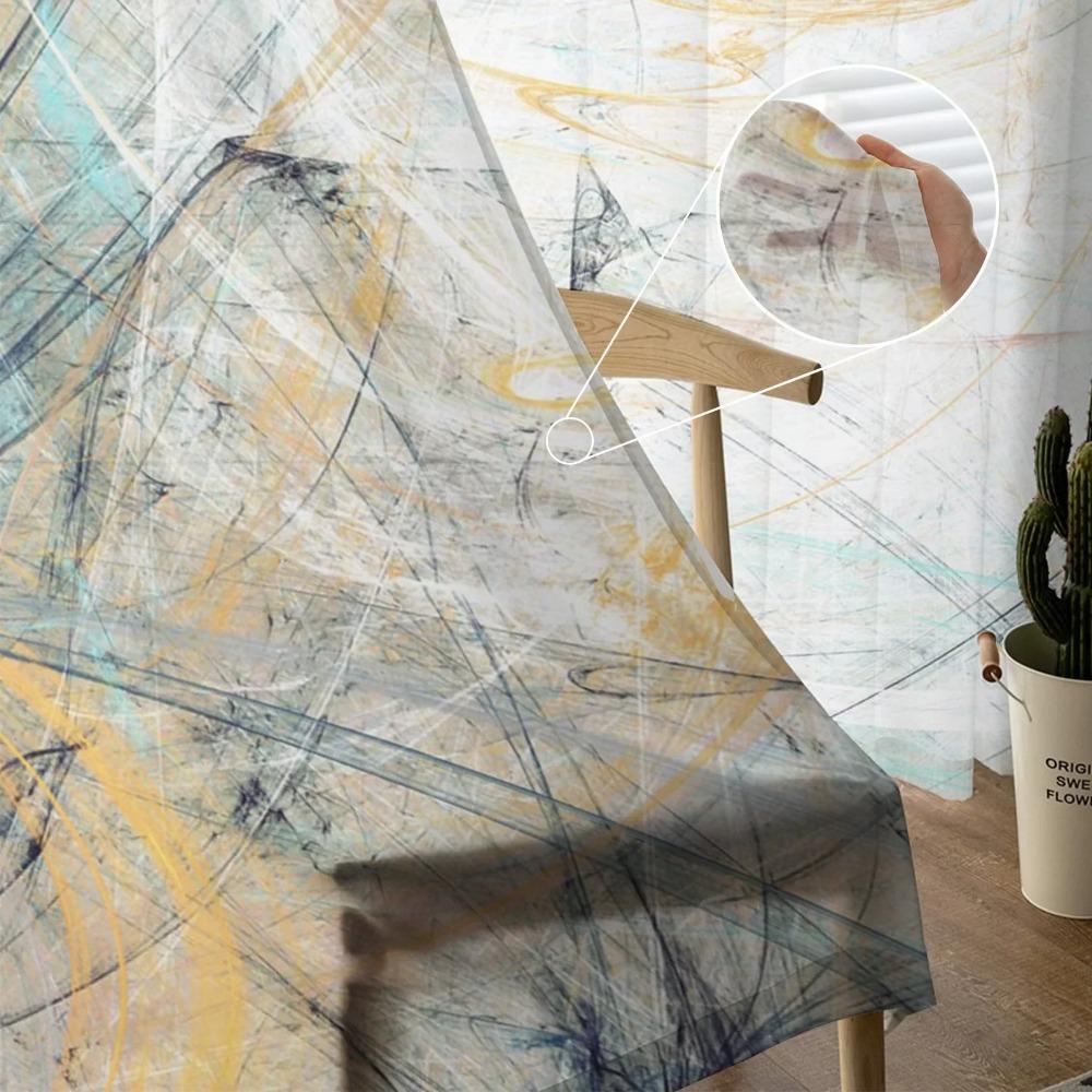 Art Line Retro Style Shabby Whirlpool Chiffon Sheer Curtains for Living Room Bedroom Decoration Window Voiles Tulle Curtain