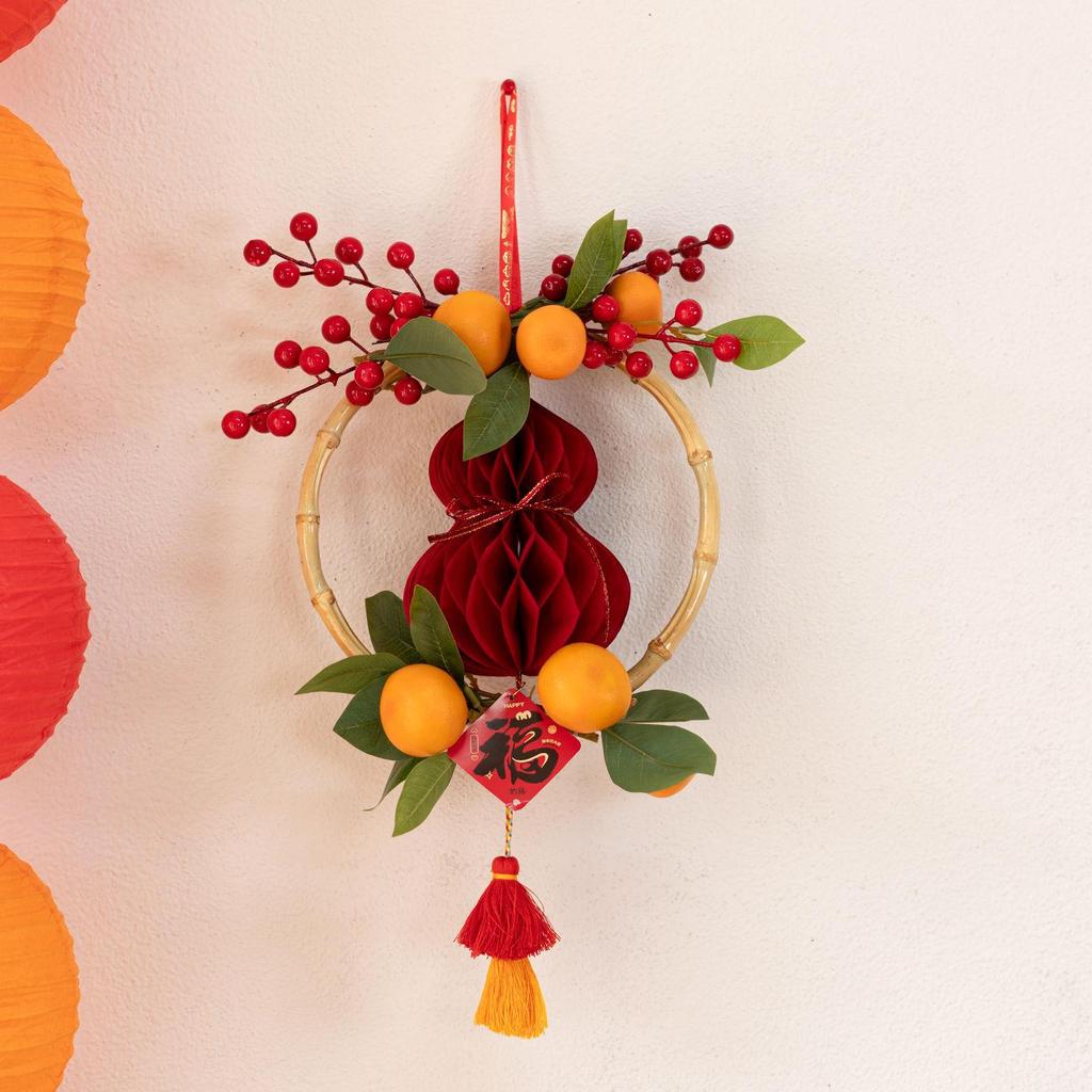 Chinese New Year Artificial Gourd Flower Wreath Decoration for Entrance and Living Room