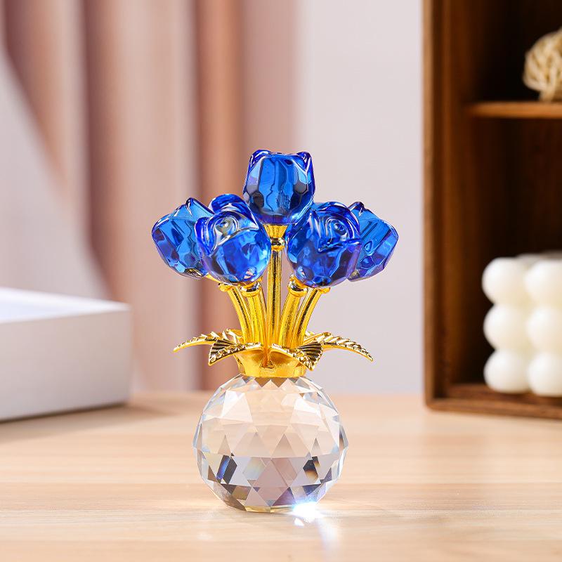 Elegant Crystal Rose Eternal Bloom Ornament - Perfect for Qixi or Valentine's Day Gifts, Living Room Decor, and Handcrafted Art.