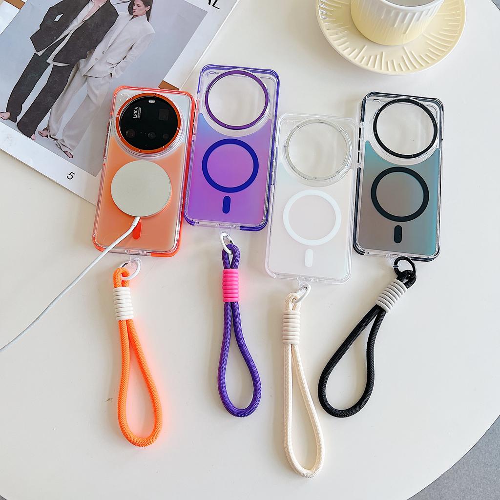 Custodia Antiurto con Cordino Magnetico Laser Gradiente alla Moda per Xiaomi 15 Ultra Per Redmi Note14 Pro + 5G 14C Per Copertura Magsafe