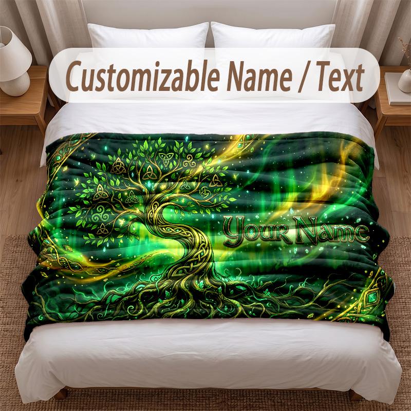 Tree of Life Theme Soft Blanket Personalized Custom Name Text Print Warm Blanket Home Sofa Bedroom Decor