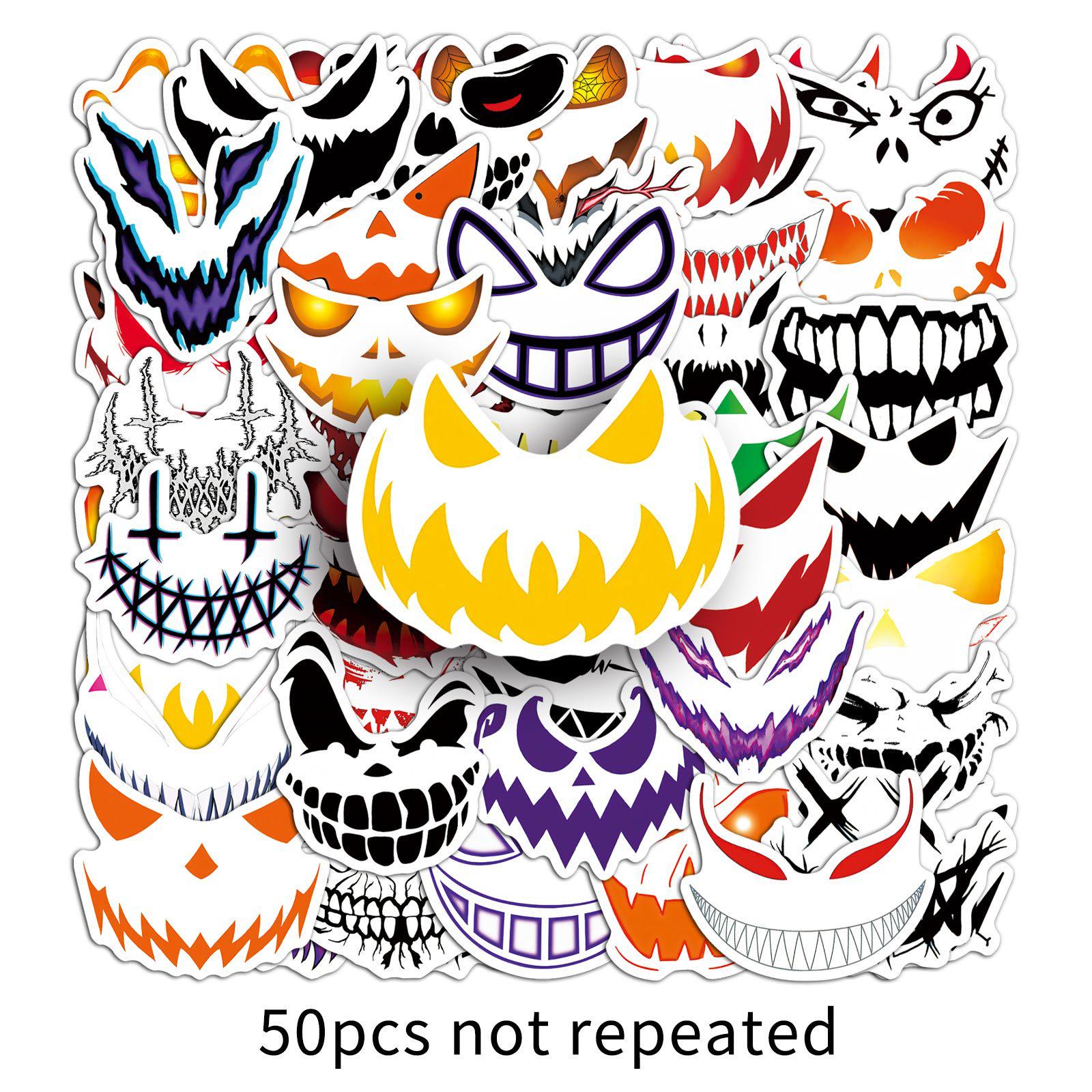 50pc Ghost Face Emoji Stickers: Halloween Cartoon for Helmets, Phones, Laptops