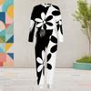 Women Plus Size Round Neck Long Sleeve Printed Two Piece Set Black White Cuffed Top Cuffed Pants With Pockets