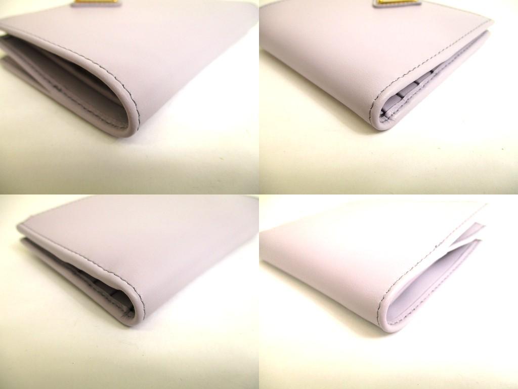 Carteira Dobrável Autêntica PRADA em Couro Roxo Claro Carteira Compacta #b055 Caixa Aberta