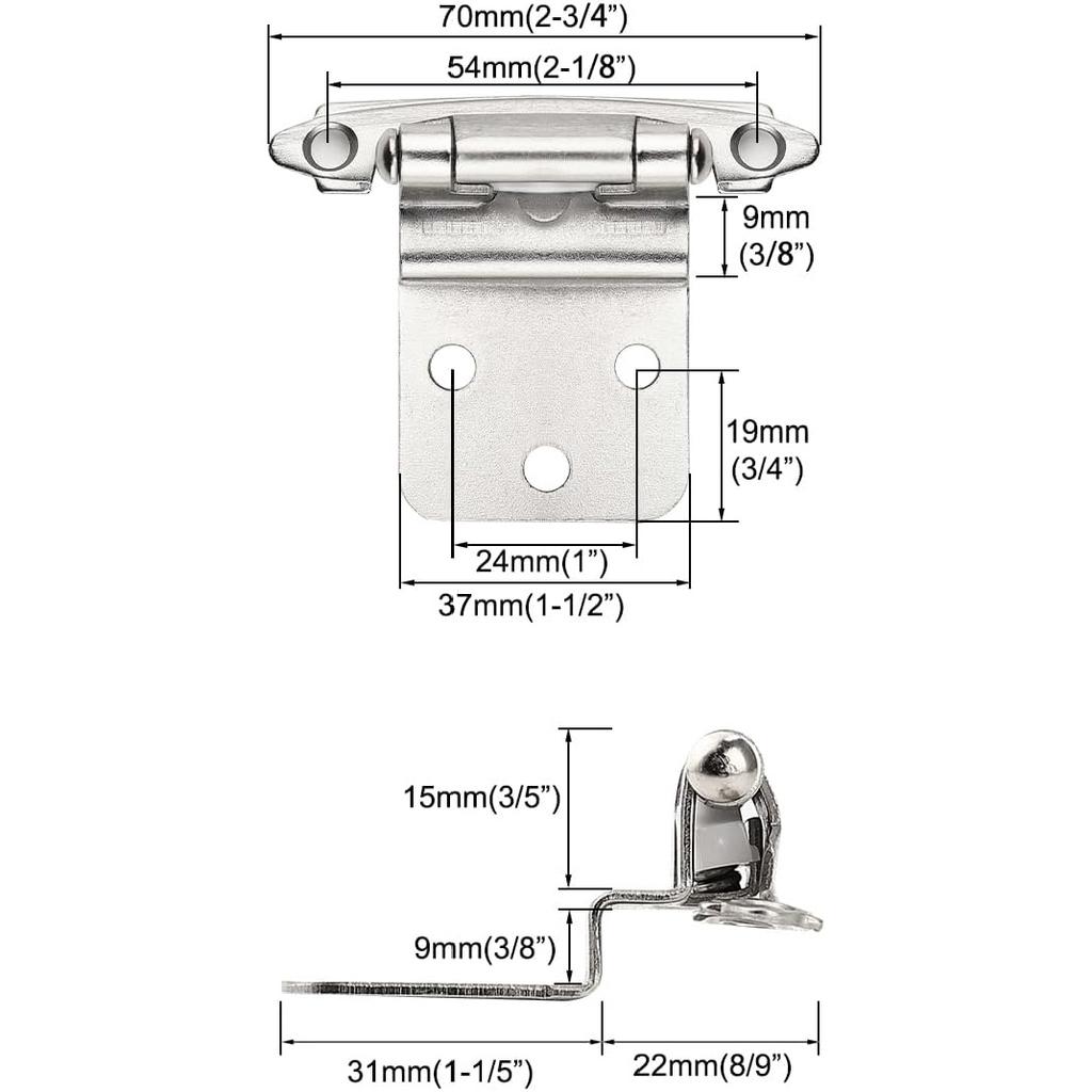 GOBEKOR 50 Pack Self Closing Cabinet Door Hinges 3/8" Inset Kitchen Cabinet Hinges 3/8 Inch Inset Silver Hinges for Kitchen Cabinets