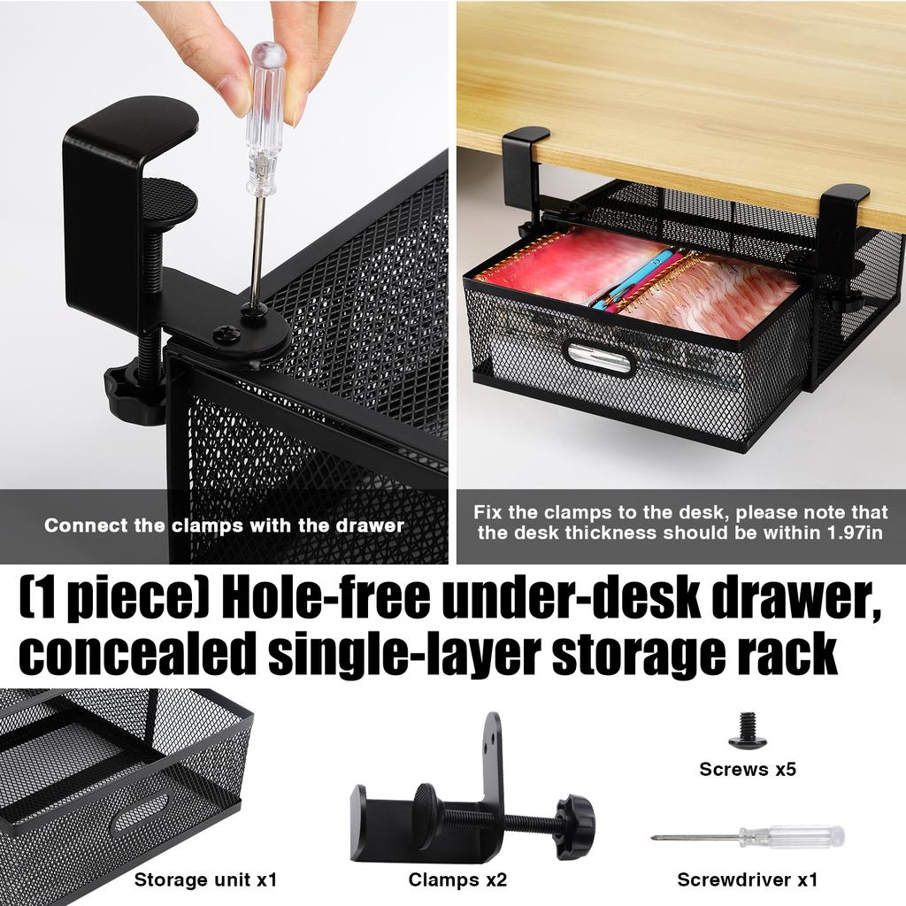 Space Saving Under Desk Drawer Organizer Slide Out Shelf High Strength Carbon Steel Quick Installation For Workspaces