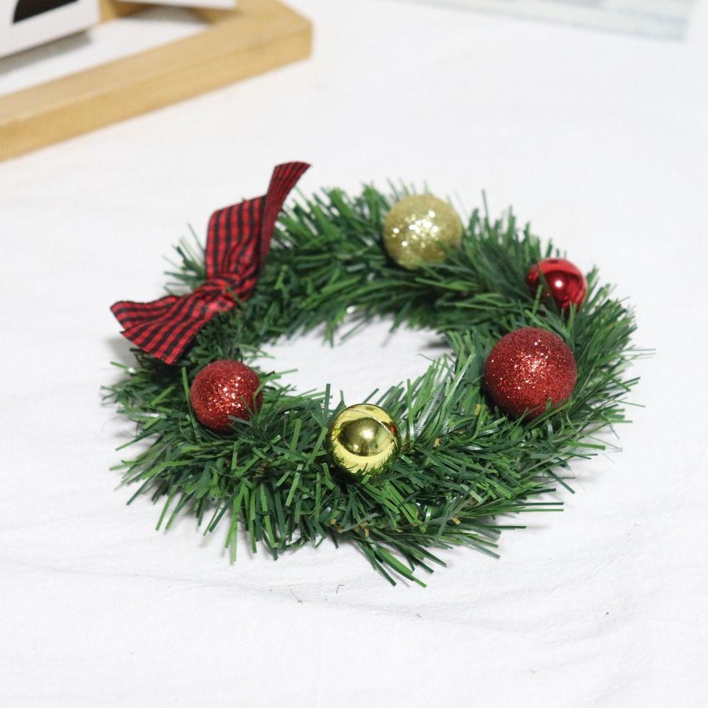 2pcs Exquisite Christmas Wreath Pendant Artificial Hanging Ornament Grid Bow Wreath Balcony
