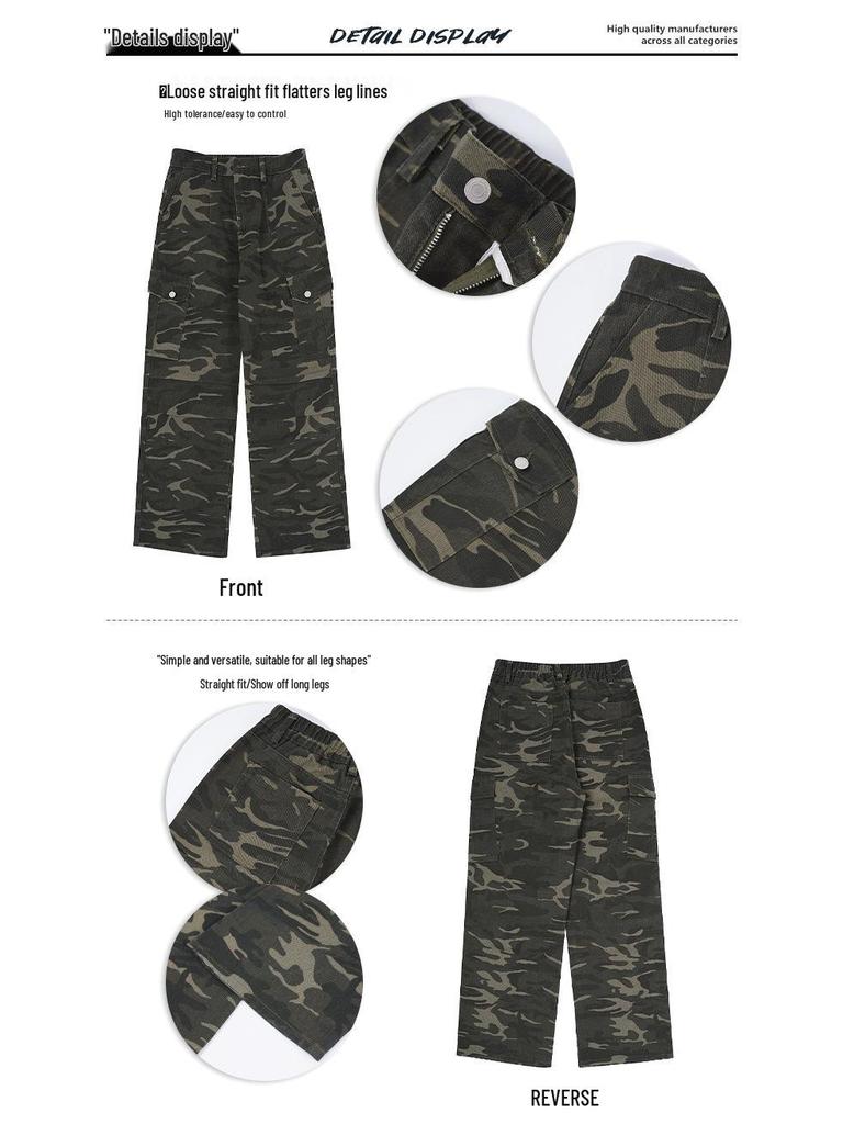 LKTM Unisex Amerikanische Hip-Hop Camouflage Multi-Taschen Locker Gerade Bein Arbeitshose