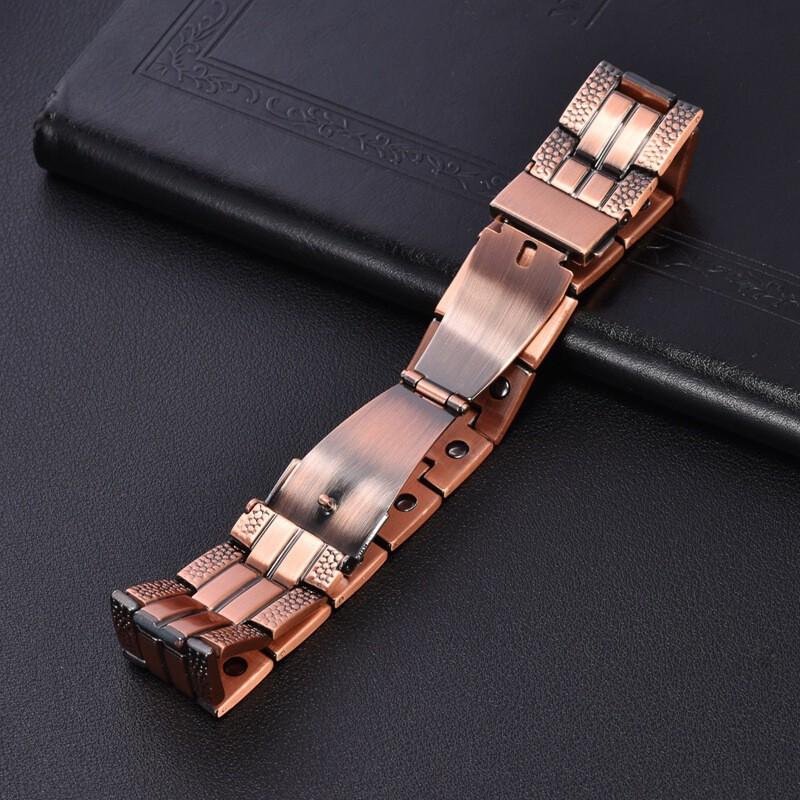 Geometric Red Copper Bracelet With Triple Magnetic Clasp Crack-Design Band Unisex Fashion Jewelry