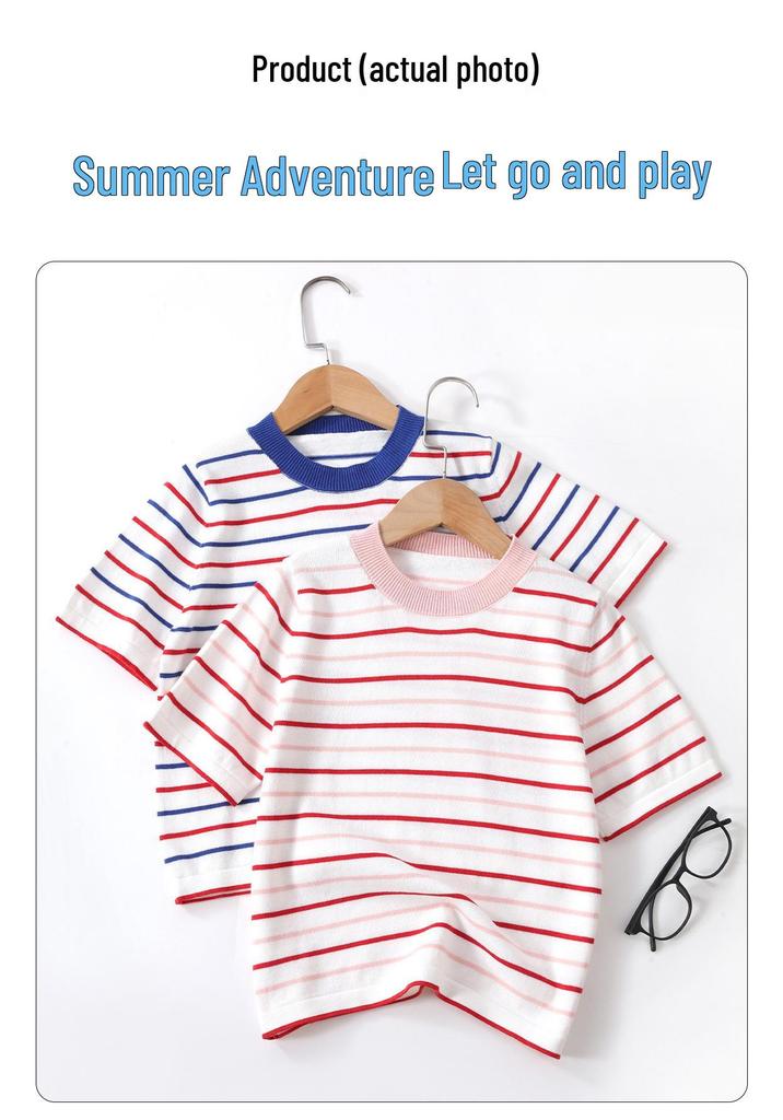 Stylisches gestreiftes Baumwoll-Kurzarm-T-Shirt für Kinder