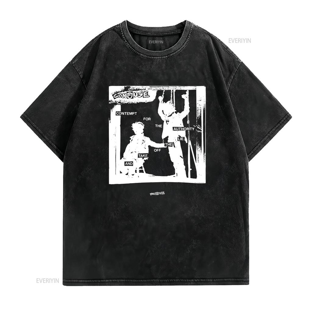 Confuse T Shirt Contempt for Authority Remix by bactherion Vintage Japanese Hardcore Punk SofT vintage Washed graphic homme