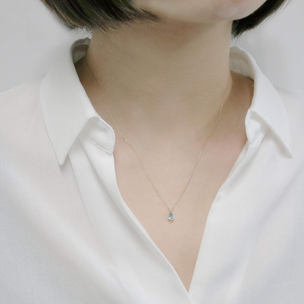 VA Vendome Aoyama Necklace In 10K Yellow Gold with and Drop Motif [Official] Diamonds, Aquamarine, (GJVN041640AQ)