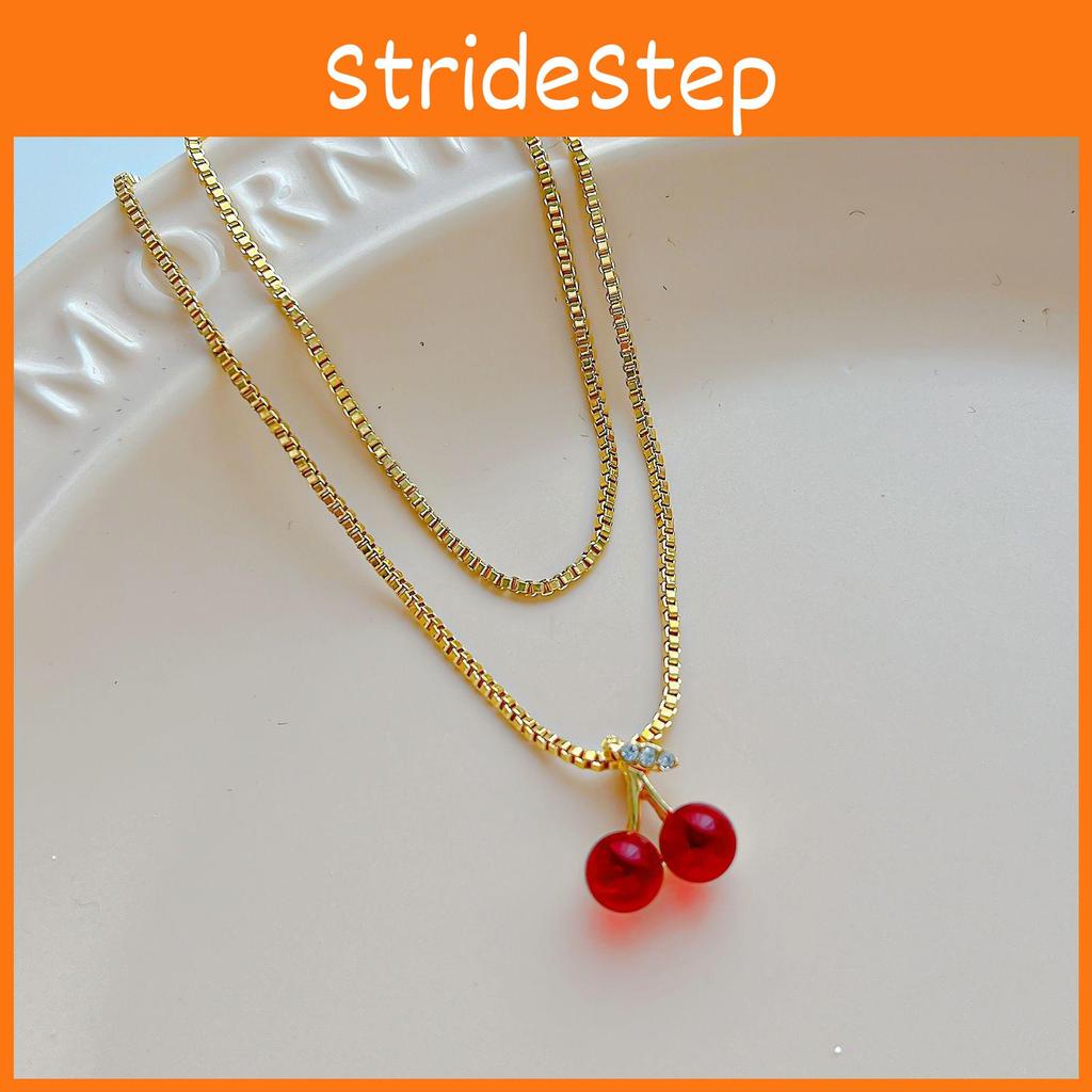 Classy Cherry Red Pendant Necklace With Stylish Box Chain Perfect For Trendy Womens Fashion