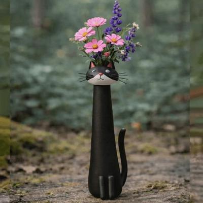 Cute Cat Flower Vase Long-Necked Creative Cartoon Cat Vase Handmade Vase Ornaments  Living Room