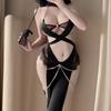 Women Cosplay Catgirl Uniform Halloween Evil Cat Women Sexy Lingerie Set Cross Strip Metal Chain Dress Women Role Play Costumes