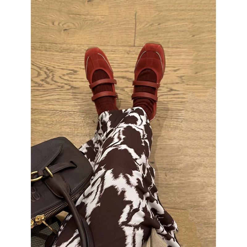 Sheepskin Inner Height Increase 4cm Retro Red Shoes Mary Jane Shoes Women's Velcro Casual Moral Training Shoes Versatile Single Shoes