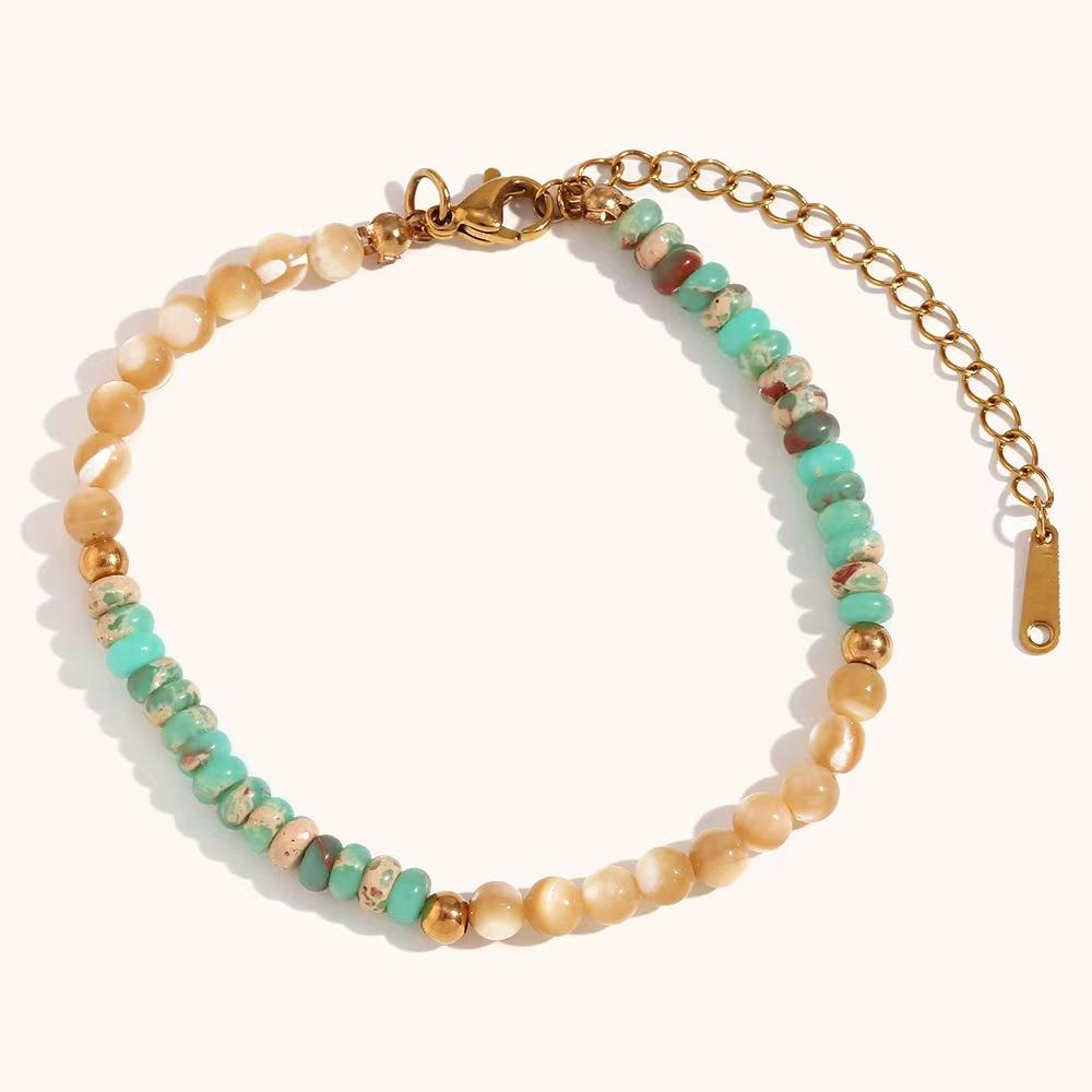 Bracelet en acier inoxydable fait à la main, unique et de niche, style bohème, perles en pierre naturelle faites à la main pour femmes