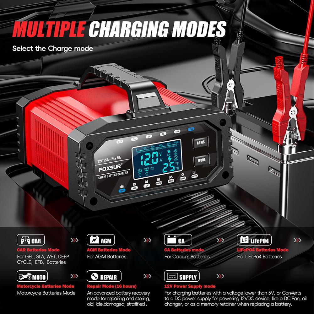 300W Full Automatic 12V/24V Protect Quick Charger LCD Display Multiple Protections Car Battery Charger