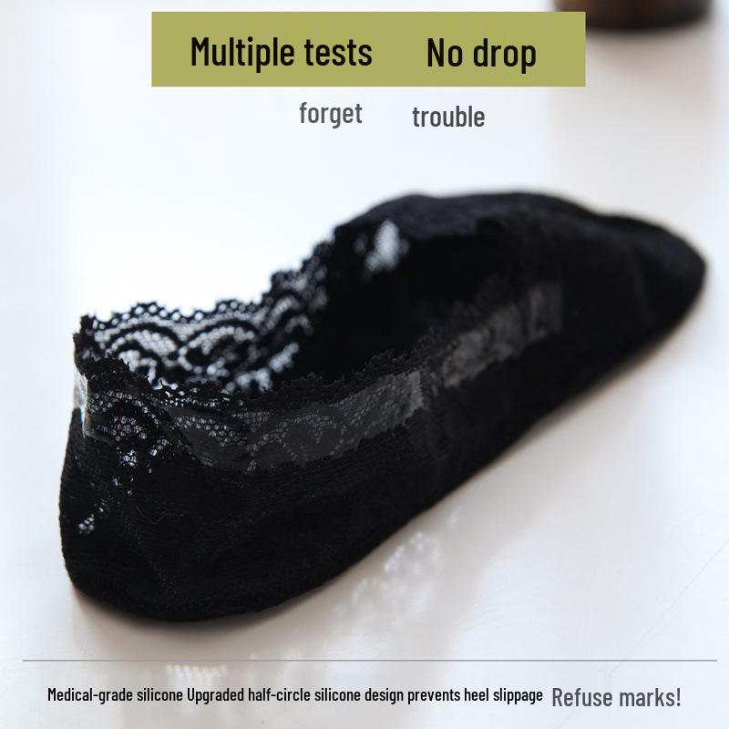 Women's Lace Boat Socks: Low-Cut Invisible, Summer Thin, Breathable, Non-Slip Heel-Grip
