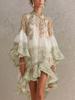 New European and American Style Printed Lotus Leaf Edge Dress Women's Holiday Style Loose and Elegant Fashion Short Dress