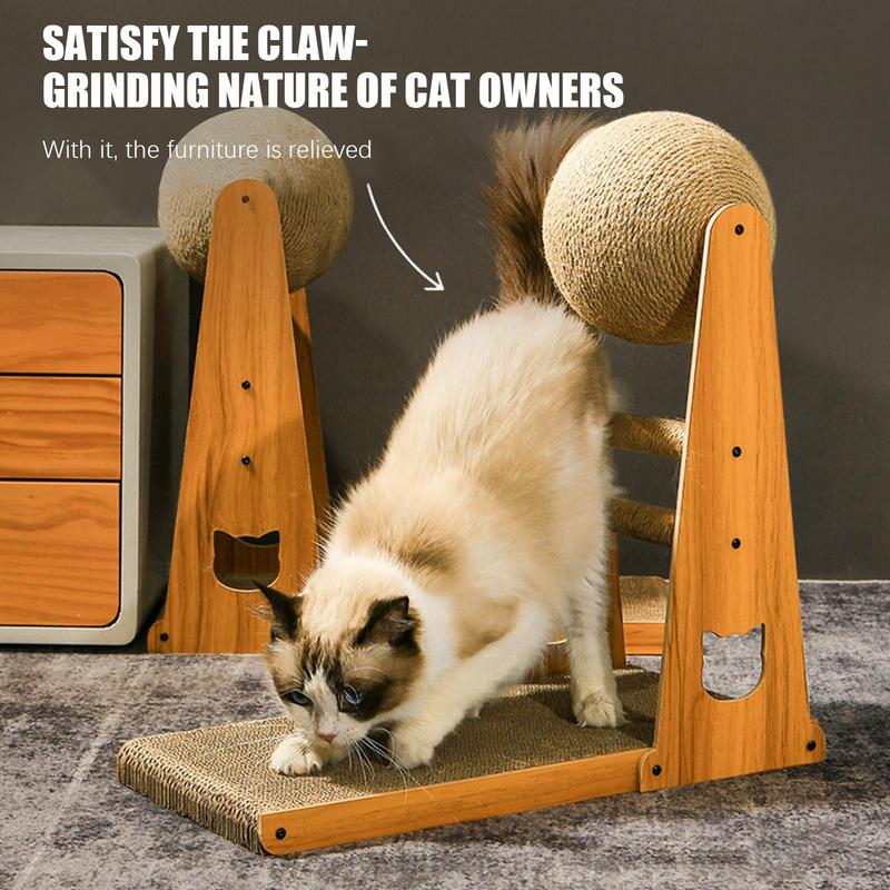 L Shaped Cat Scratcher Vertical Cat Scratching Post With Ball Scratch-Proof Sisal Cat Scratcher Toy Durable Detachable Cat Bed