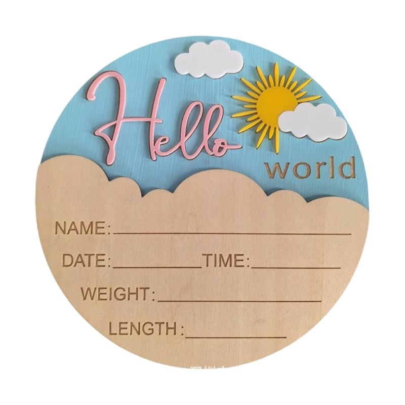 

Wood Round Birth Announcement Sign with Baby Name and Date Wooden Keepsake for Newborn Photo Props Home Decoration розовый