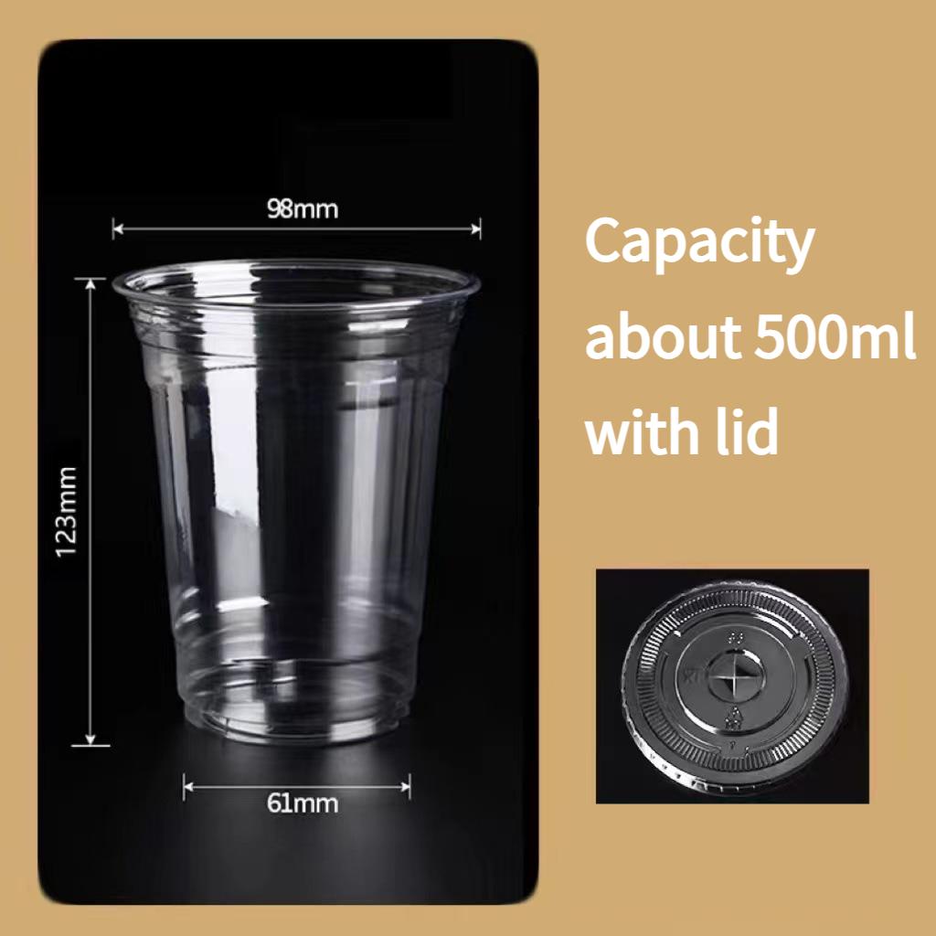 Disposable Transparent PET Cold Drink Cup with Lid Dessert Beverage Shop Takeaway Cup Suitable for Iced Coffee Frozen Yogurt Cheese, Milkshake Juice
