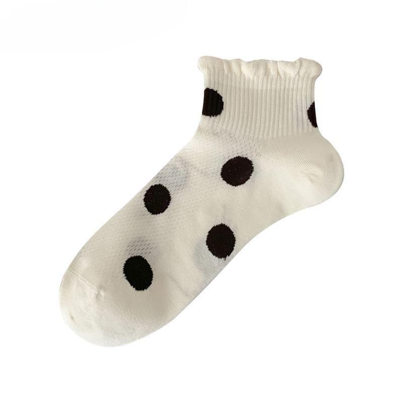 

Female Spring and Summer Thin Style Big Dot Bubble Mouth Lace Breathable Mesh Socks 1 pair белый