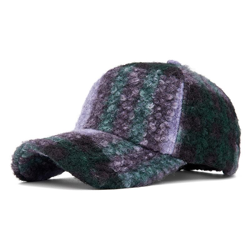 

Autumn Winter Color Block Lamb Wool Baseball Cap Warm Hat фиолетовый