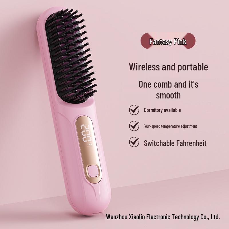 New Wireless MINI Ceramic Hair Straightening Comb - Portable, LCD, Damage-Free Default English Packaging