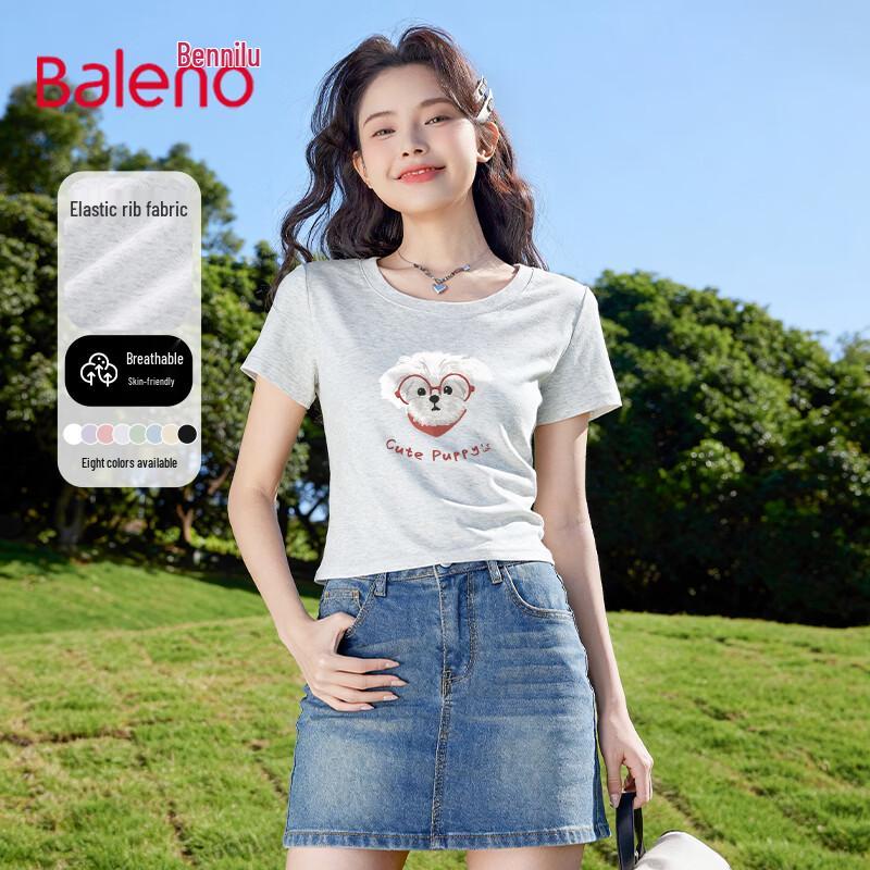 Baleno Women s Pure Cotton Slim Fit Crew Neck Short Sleeve T-Shirt M