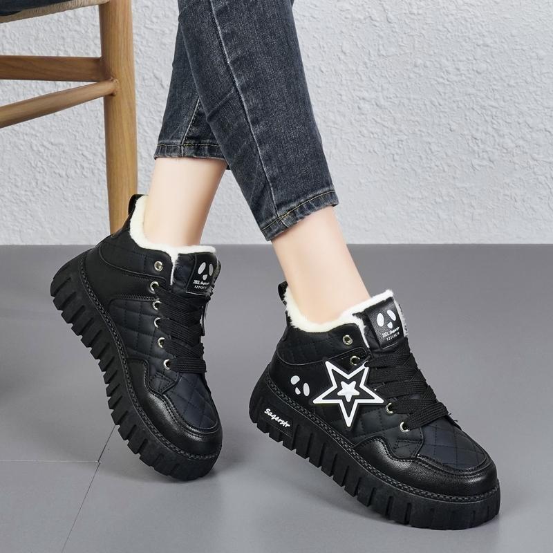 34-42 Winter Women's Large Fashion Thick Bottom High Top with Velvet Warmth High Top Cotton Shoes Snow Boots
