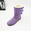 Novedad Invierno Pajarita Niña Botas Altas Cuero Genuino Mujer Botas de Nieve Botas de Felpa Gruesa Zapatos de Mujer Zapatos Cálidos