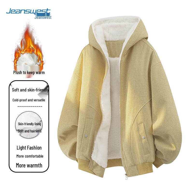 

JEANSWEST Men s Winter Plush Thickened Warm Loose Casual Jacket M