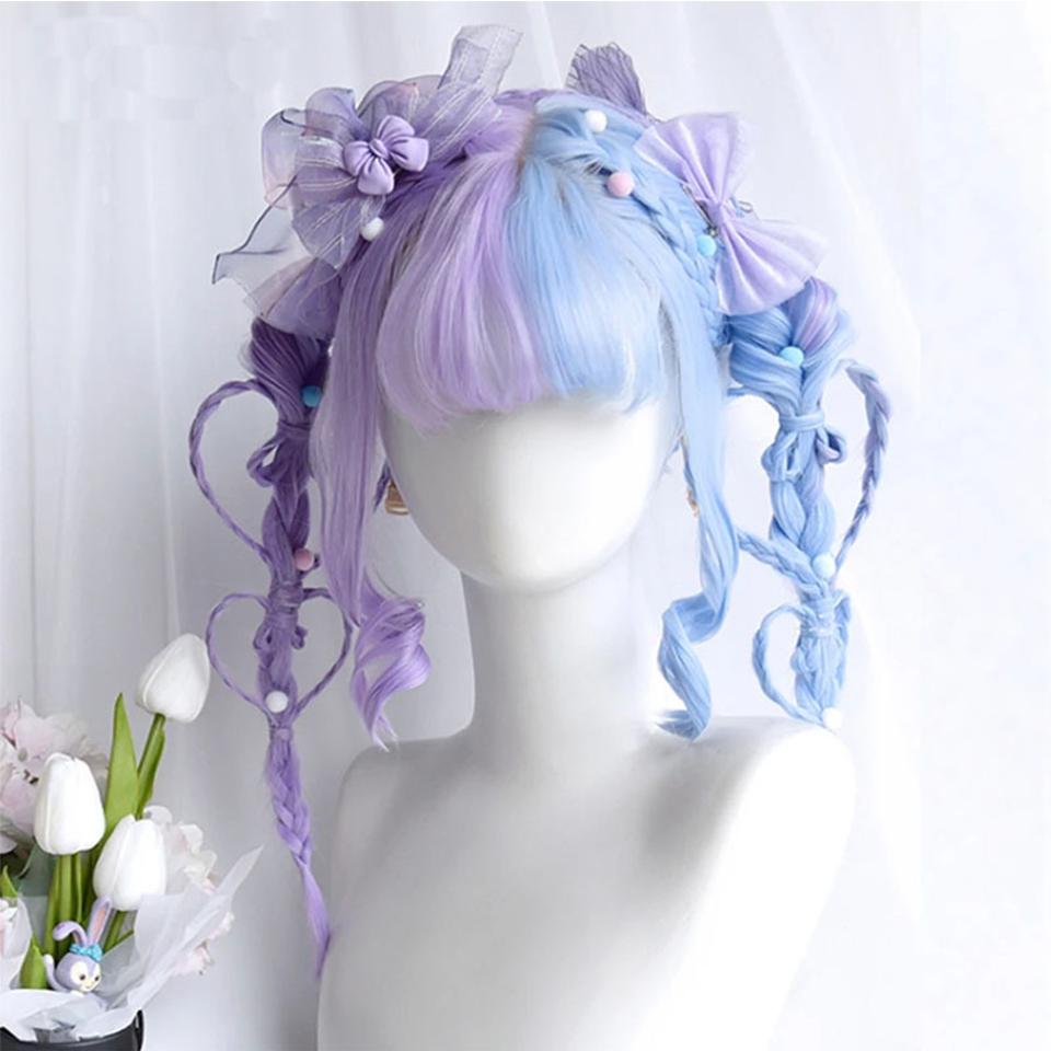 Zweifarbige Perückenkopfbedeckung Synthetische Perücke weibliche zweifarbige Lolita-Perücke mit geradem Pony natürliche Chemiefaserperücke Cos-Kopfbedeckung